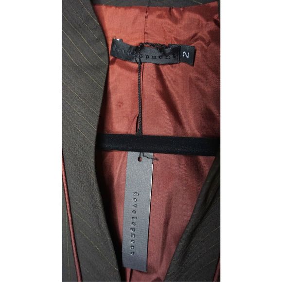 Development‎ Pinstripe Brown Fitted Blazer Ruffle Red Piping Sz 2 NWT Women's - Picture 3 of 7